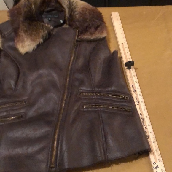 Members Only  size XL brown faux leather & fur zip front moto style pockets - Picture 9 of 15